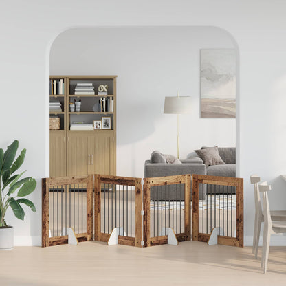 Dog Gate with Stands 4 pcs Old Wood 80 x 80 cm Engineered Wood