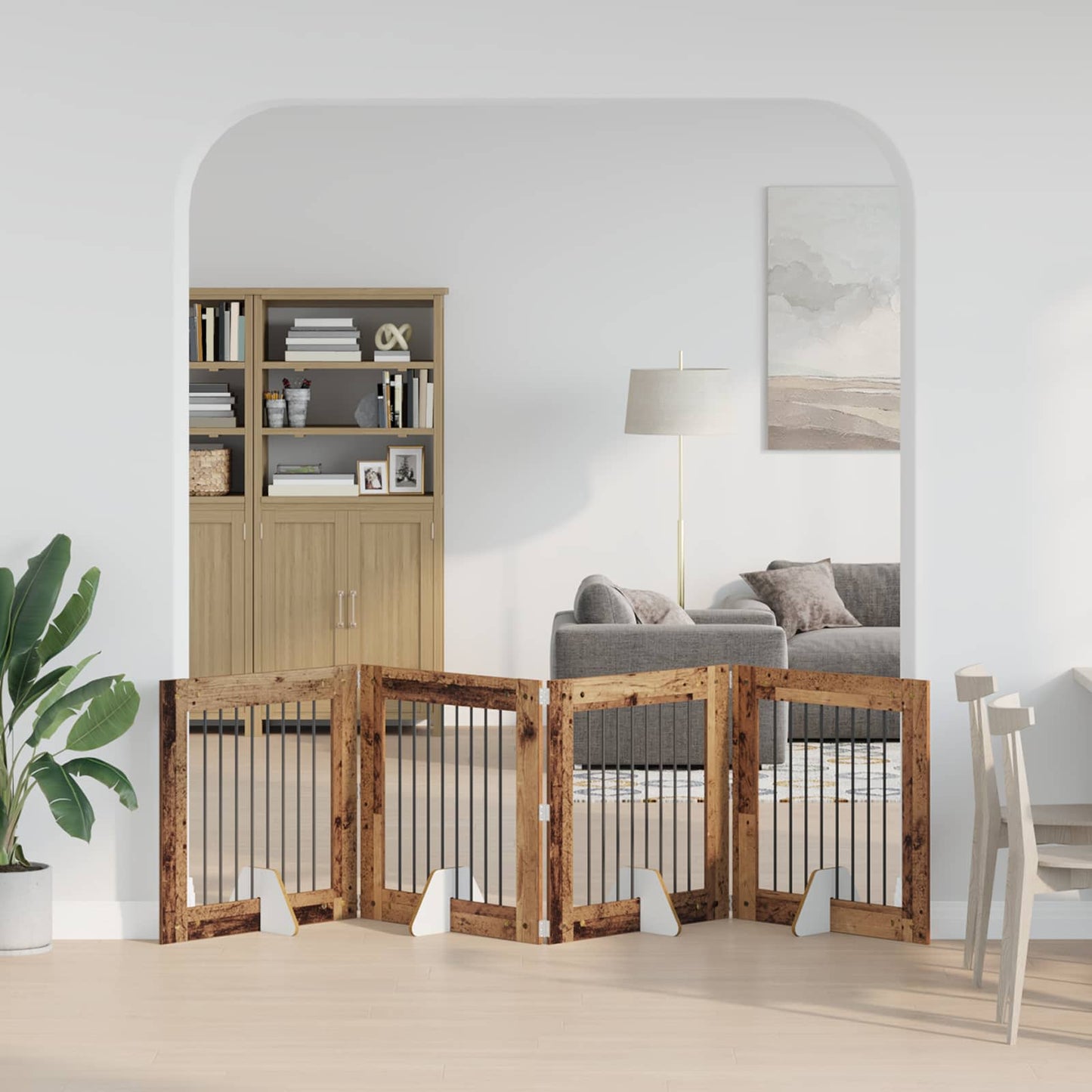 Foldable Dog Gate with Stands 4 pcs Old Wood 321 cm