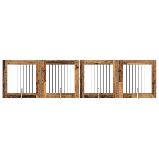 Foldable Dog Gate with Stands 4 pcs Old Wood 321 cm