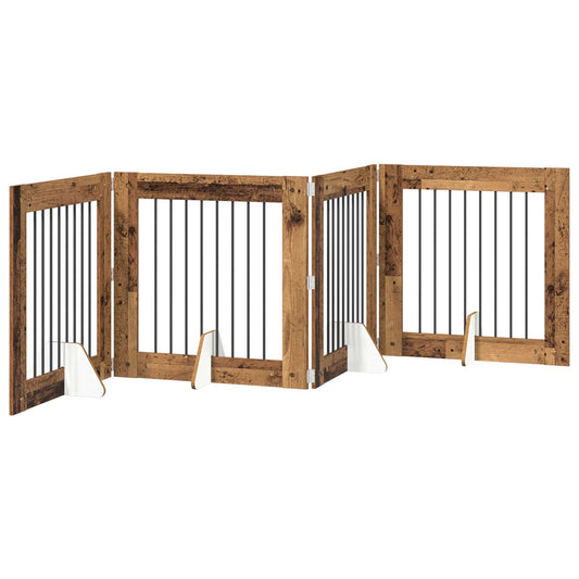 Foldable Dog Gate with Stands 4 pcs Old Wood 321 cm