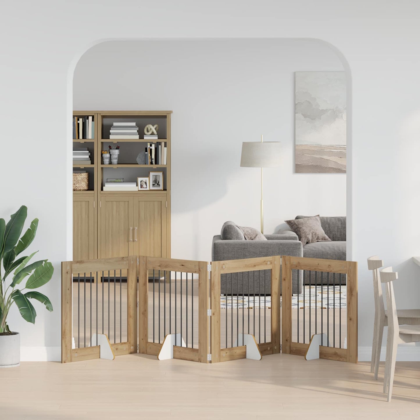 Foldable Dog Gate with Stands 4 pcs Artisan Oak 321 cm