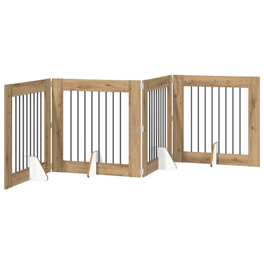 Foldable Dog Gate with Stands 4 pcs Artisan Oak 321 cm