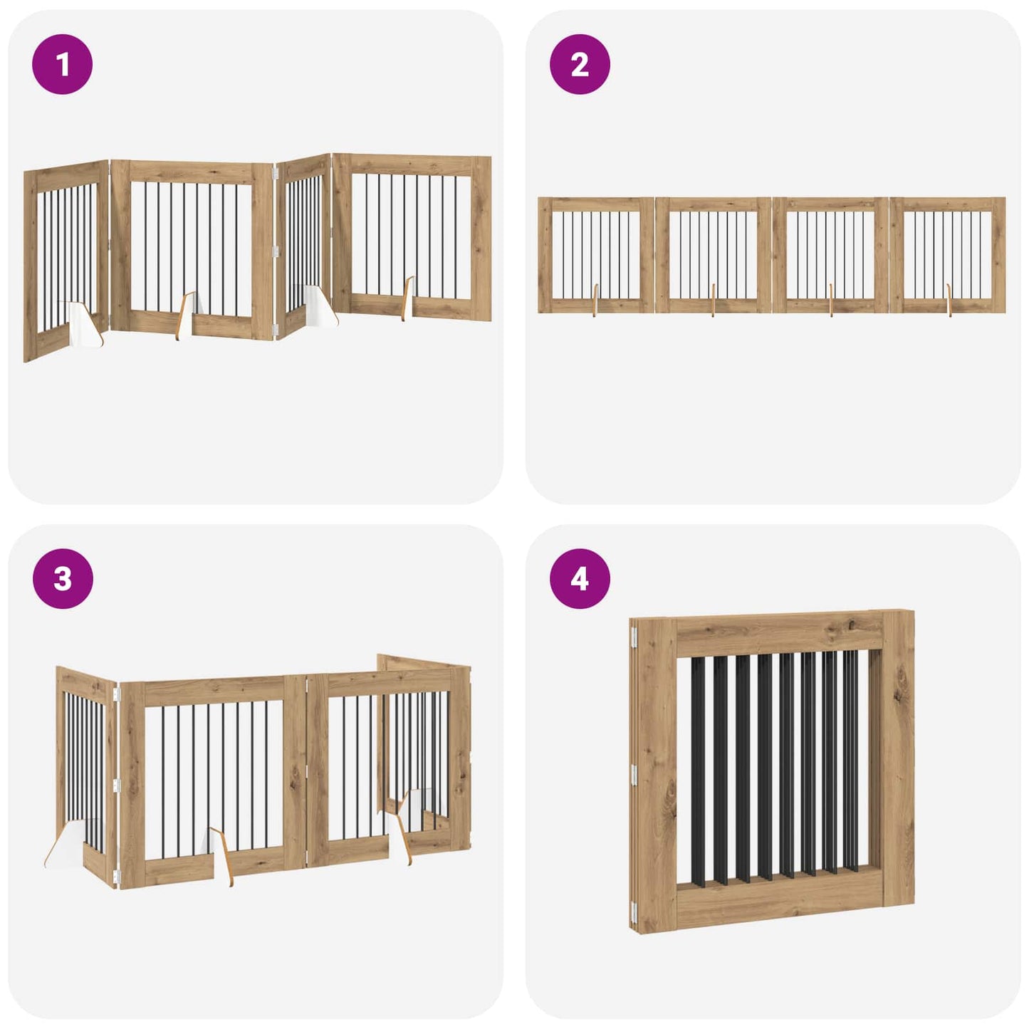 Foldable Dog Gate with Stands 4 pcs Artisan Oak 321 cm