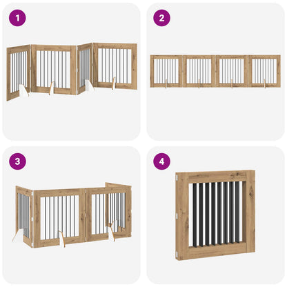Foldable Dog Gate with Stands 4 pcs Artisan Oak 321 cm