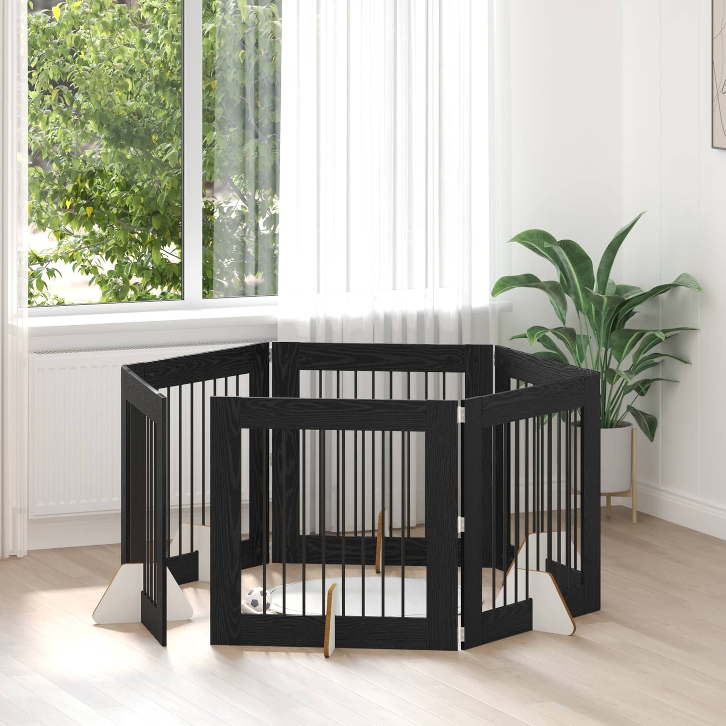 Dog Gate with Stands 6 pcs Black Oak 80 x 80 cm Engineered Wood