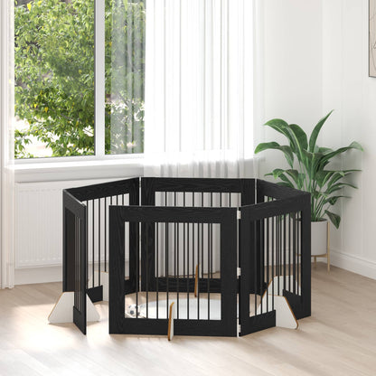 Dog Gate with Stands 6 pcs Black Oak 80 x 80 cm Engineered Wood