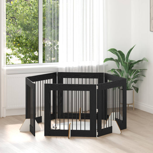 Foldable Dog Gate with Stands 6 pcs Black Oak 482 cm