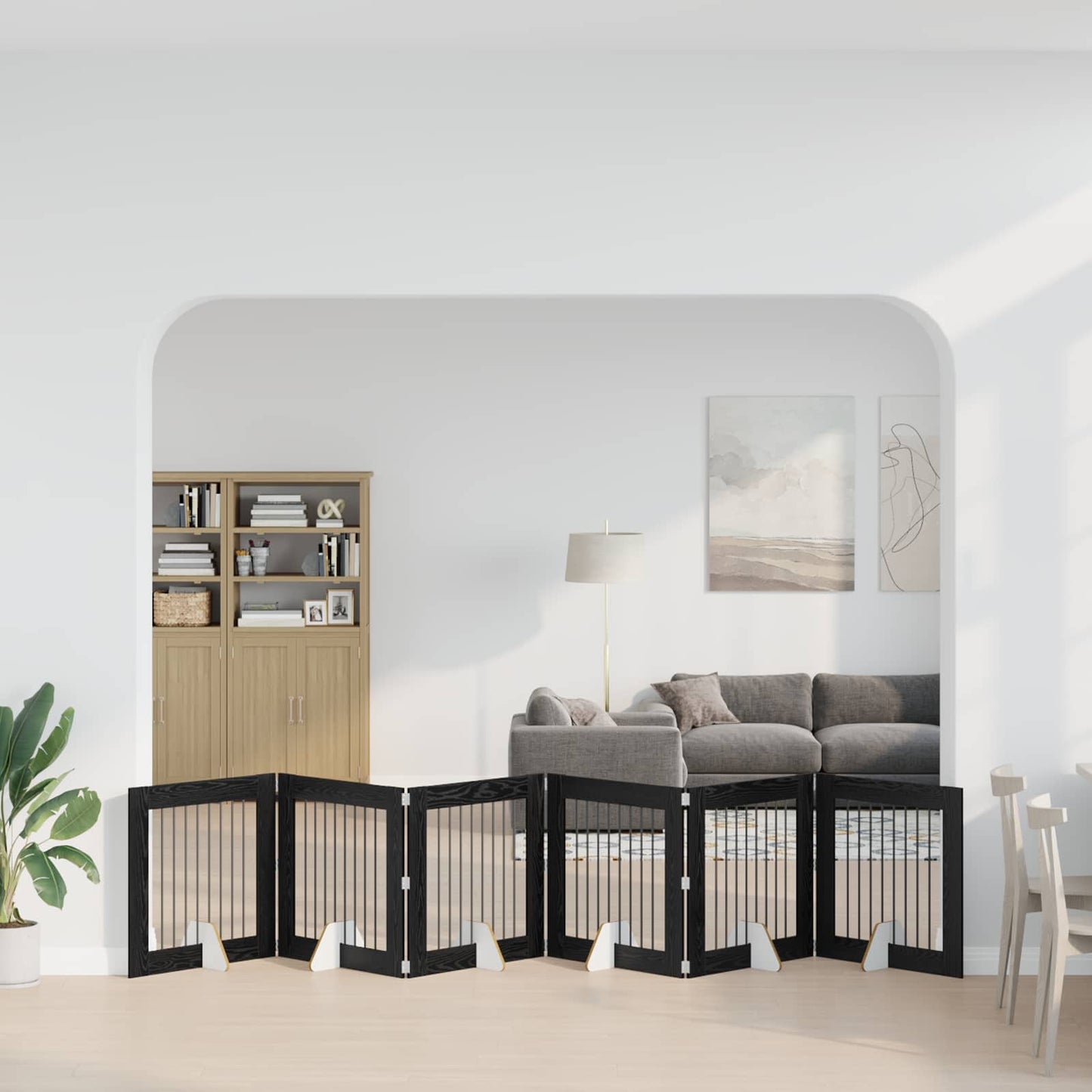 Foldable Dog Gate with Stands 6 pcs Black Oak 482 cm