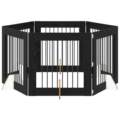 Dog Gate with Stands 6 pcs Black Oak 80 x 80 cm Engineered Wood