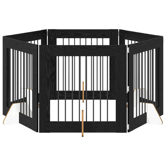 Foldable Dog Gate with Stands 6 pcs Black Oak 482 cm