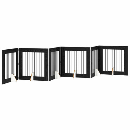 Foldable Dog Gate with Stands 6 pcs Black Oak 482 cm
