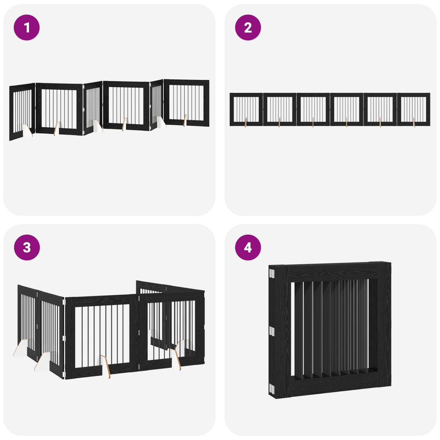 Foldable Dog Gate with Stands 6 pcs Black Oak 482 cm