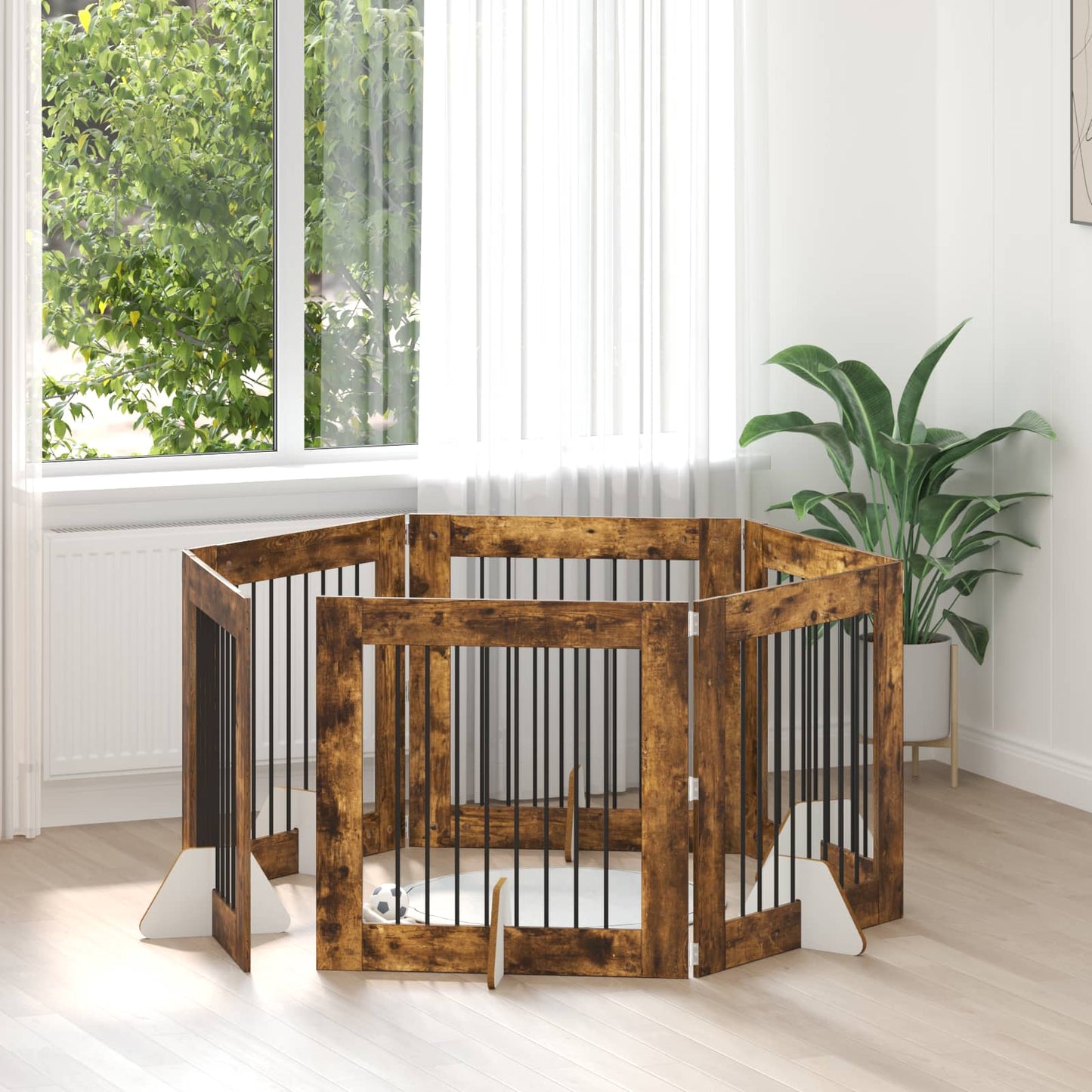 Dog Gate with Stands 6 pcs Smoked Oak 80 x 80 cm