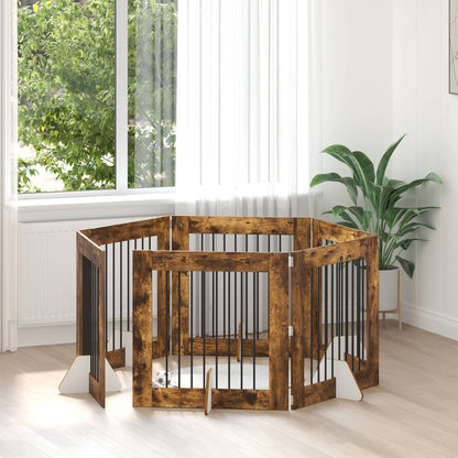 Dog Gate with Stands 6 pcs Smoked Oak 80 x 80 cm