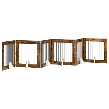 Foldable Dog Gate with Stands 6 pcs Smoked Oak 482 cm