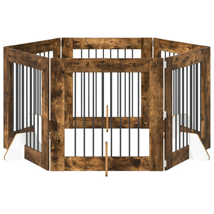 Foldable Dog Gate with Stands 6 pcs Smoked Oak 482 cm