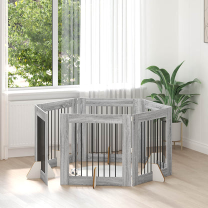 Dog Gate with Stands 6 pcs Grey Sonoma 80 x 80 cm