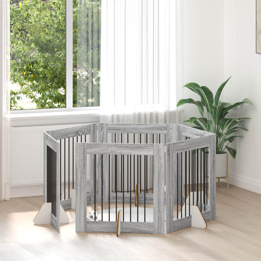 Foldable Dog Gate with Stands 6 pcs Grey Sonoma 482 cm