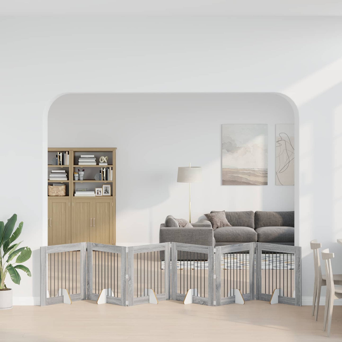 Dog Gate with Stands 6 pcs Grey Sonoma 80 x 80 cm