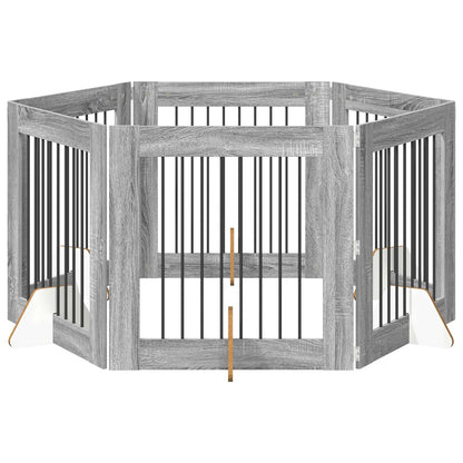 Dog Gate with Stands 6 pcs Grey Sonoma 80 x 80 cm