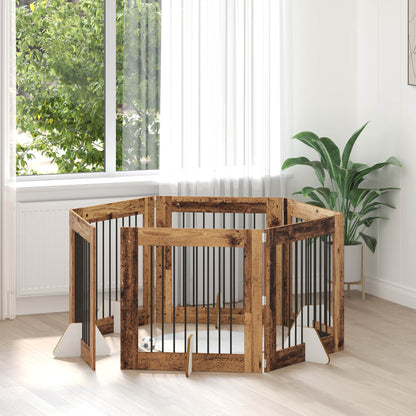 Dog Gate with Stands 6 pcs Old Wood 80 x 80 cm Engineered Wood