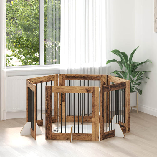 Foldable Dog Gate with Stands 6 pcs Old Wood 482 cm