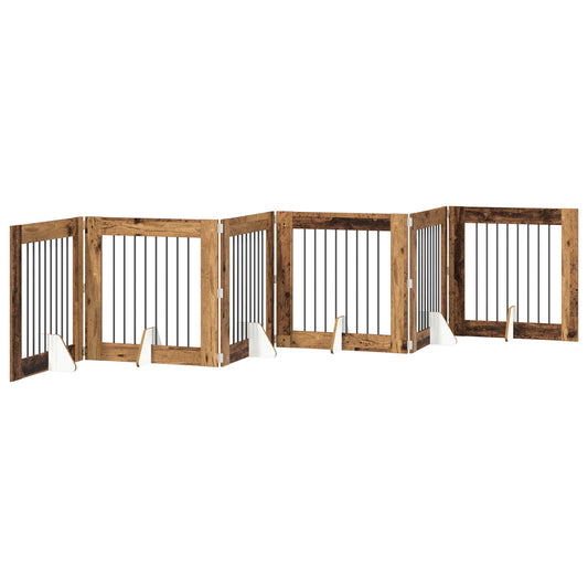 Foldable Dog Gate with Stands 6 pcs Old Wood 482 cm