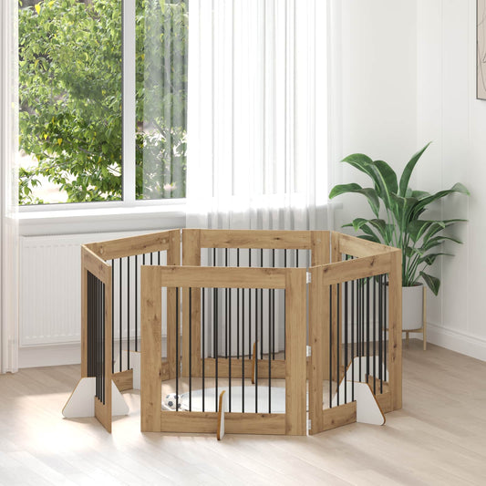 Foldable Dog Gate with Stands 6 pcs Artisan Oak 482 cm