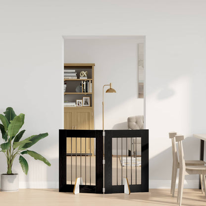 Foldable Dog Gate with Stands 2 pcs Black Oak 120.5 cm
