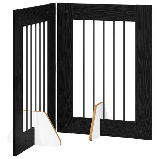 Foldable Dog Gate with Stands 2 pcs Black Oak 120.5 cm
