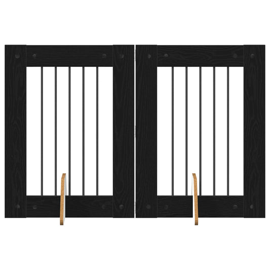Foldable Dog Gate with Stands 2 pcs Black Oak 120.5 cm