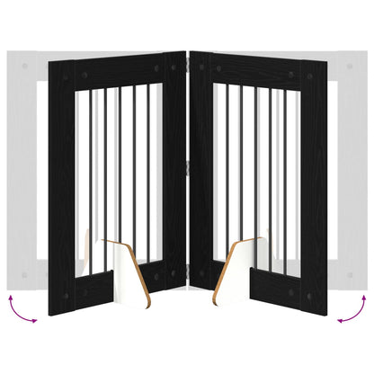 Foldable Dog Gate with Stands 2 pcs Black Oak 120.5 cm