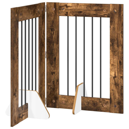 Foldable Dog Gate with Stands 2 pcs Smoked Oak 120.5 cm