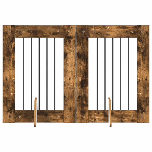 Foldable Dog Gate with Stands 2 pcs Smoked Oak 120.5 cm