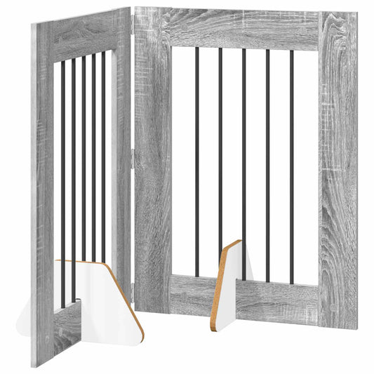 Foldable Dog Gate with Stands 2 pcs Grey Sonoma 120.5 cm