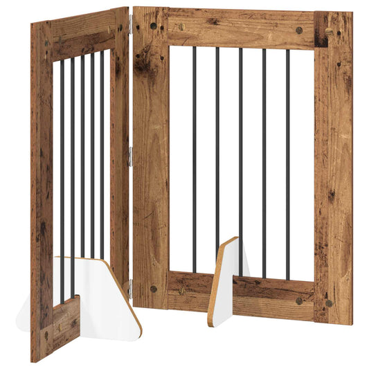 Foldable Dog Gate with Stands 2 pcs Old Wood 120.5 cm
