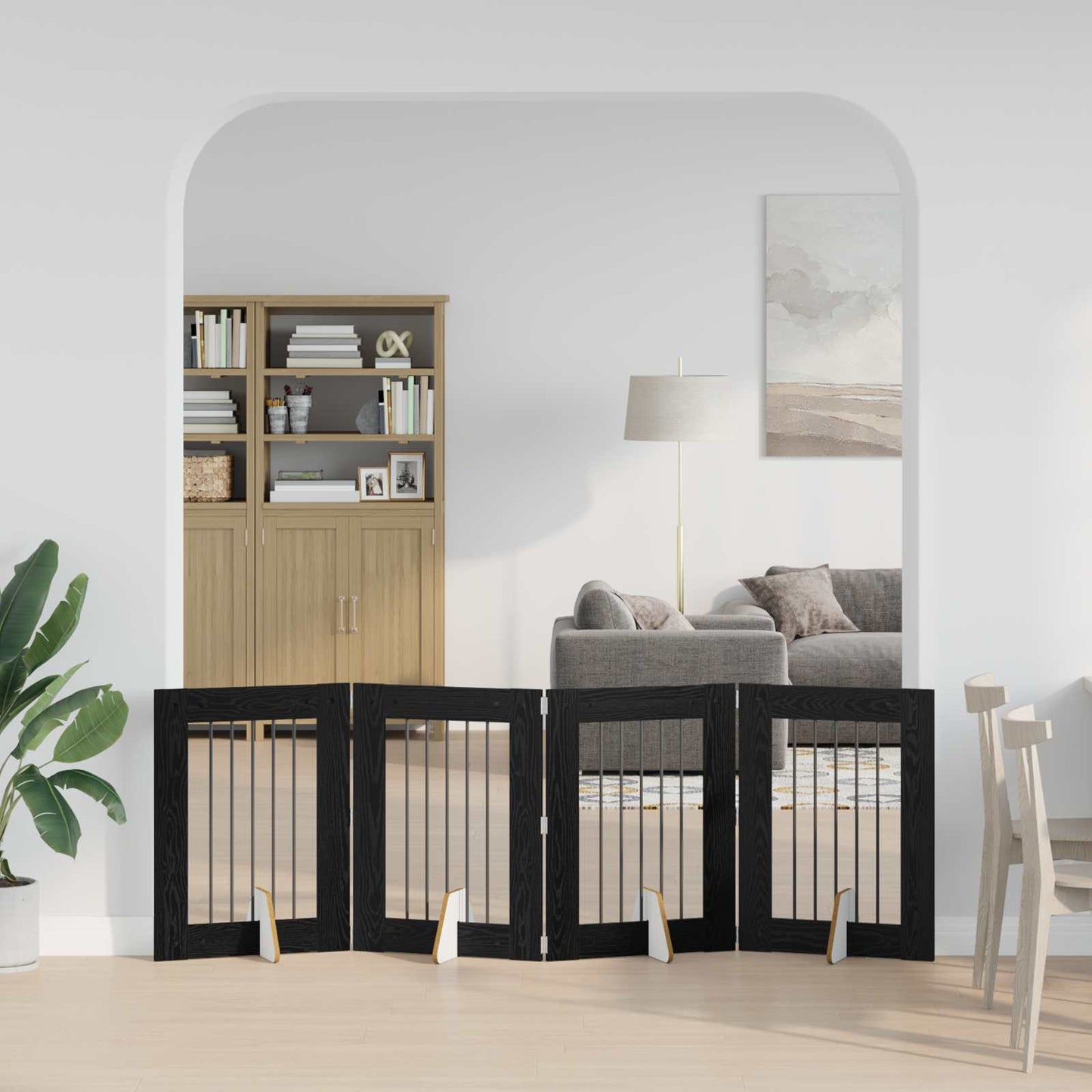 Dog Gate with Stands 4 pcs Black Oak 60 x 80 cm Engineered Wood