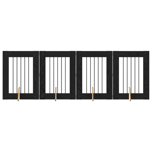 Foldable Dog Gate with Stands 4 pcs Black Oak 241 cm