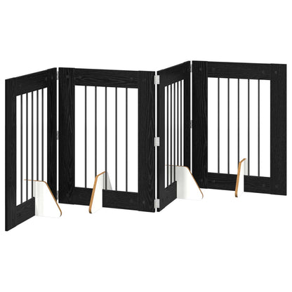 Foldable Dog Gate with Stands 4 pcs Black Oak 241 cm