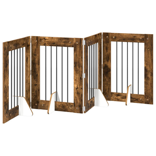 Foldable Dog Gate with Stands 4 pcs Smoked Oak 241 cm