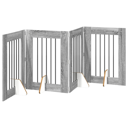 Foldable Dog Gate with Stands 4 pcs Grey Sonoma 241 cm