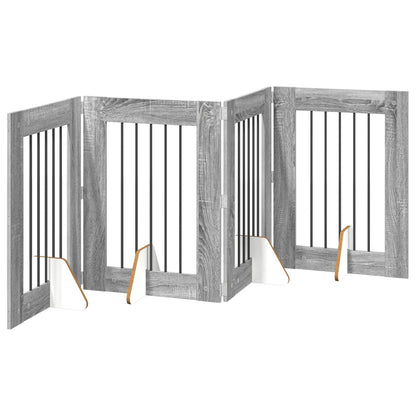 Foldable Dog Gate with Stands 4 pcs Grey Sonoma 241 cm