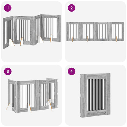 Foldable Dog Gate with Stands 4 pcs Grey Sonoma 241 cm