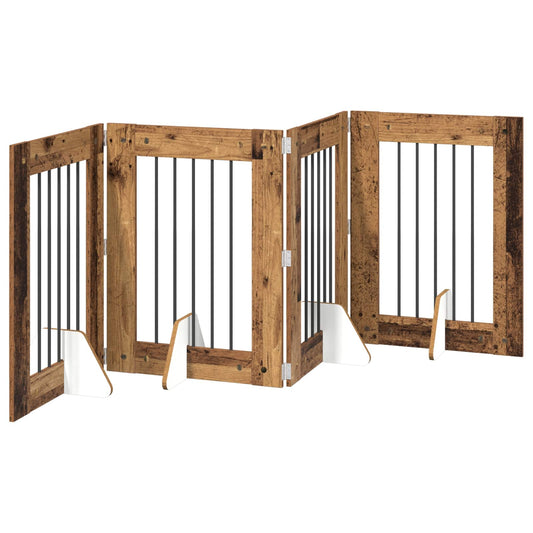 Foldable Dog Gate with Stands 4 pcs Old Wood 241 cm