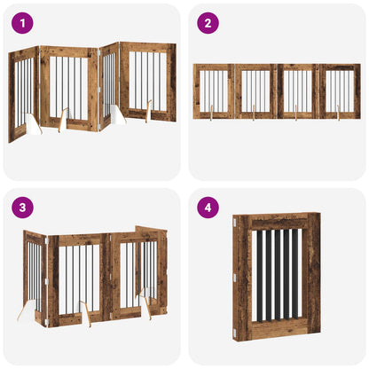 Foldable Dog Gate with Stands 4 pcs Old Wood 241 cm