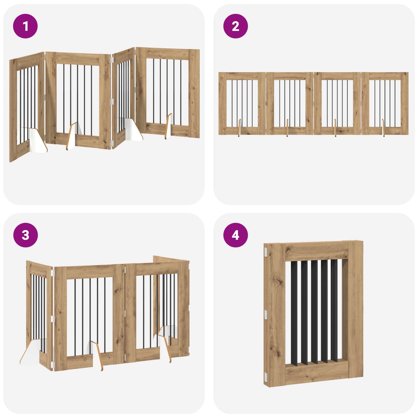 Foldable Dog Gate with Stands 4 pcs Artisan Oak 241 cm