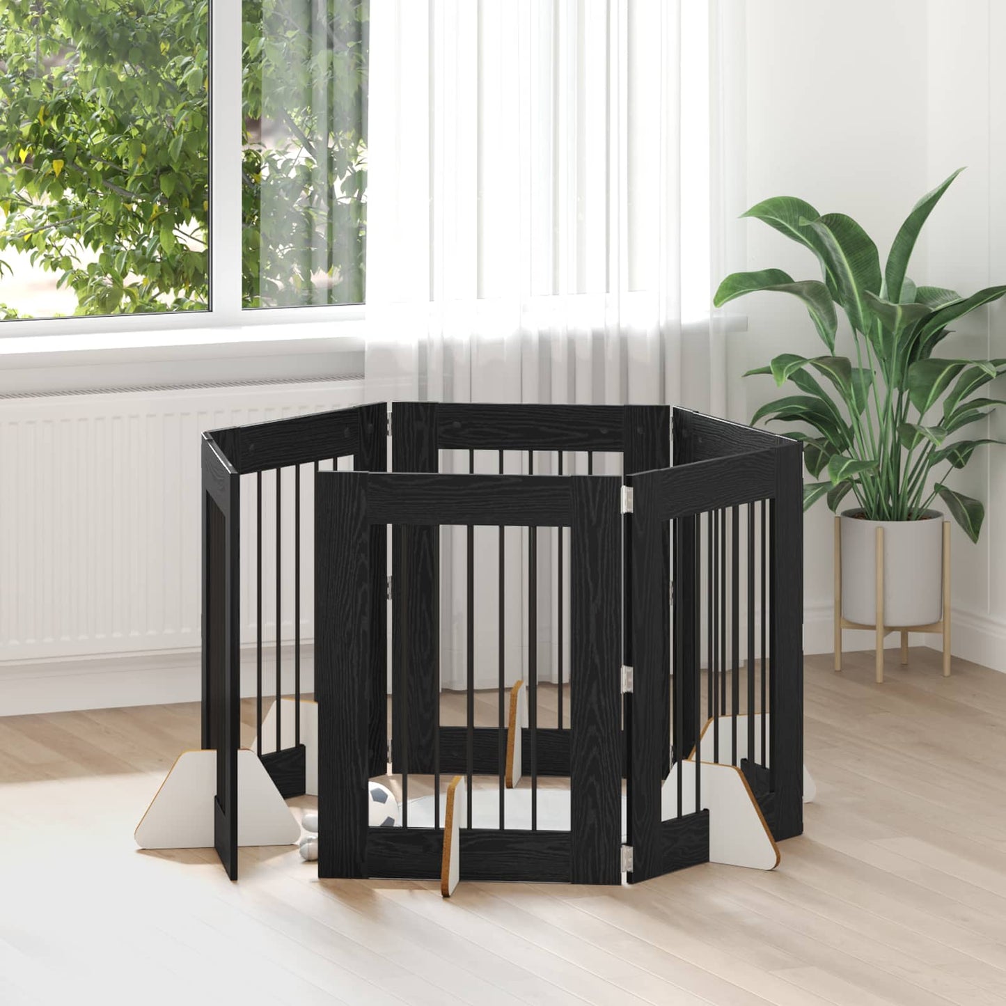 Dog Gate with Stands 6 pcs Black Oak 60 x 80 cm Engineered Wood
