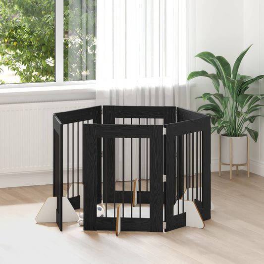 Foldable Dog Gate with Stands 6 pcs Black Oak 362 cm