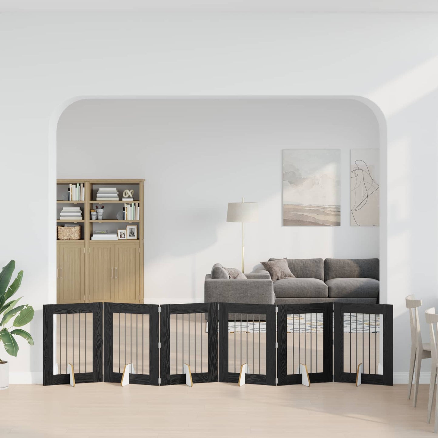 Dog Gate with Stands 6 pcs Black Oak 60 x 80 cm Engineered Wood