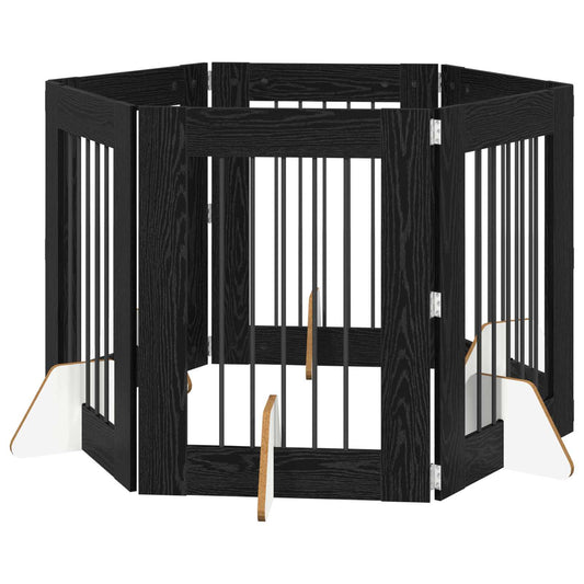 Foldable Dog Gate with Stands 6 pcs Black Oak 362 cm